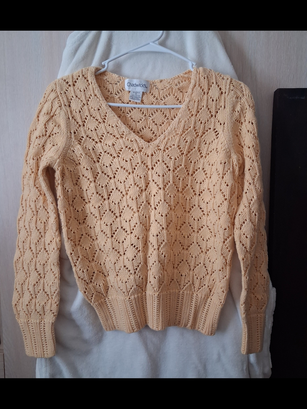 Chadwicks Women's  Yellow Eyelet V-Neck Sweater